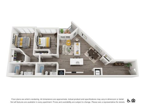 Floor plan for 2 beds, 2 baths, 1241 sqft